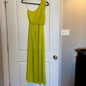 Chartreuse one shoulder maxi dress